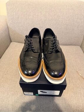 Black Wingtip Platform Sneakers with Brown Trim